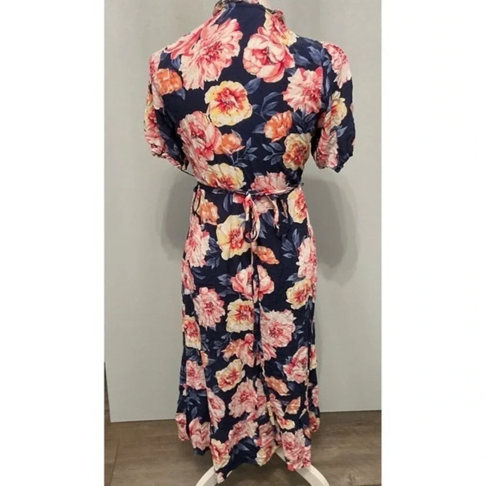 Old Navy Womens Floral Print Navy Blue Midi‎ Wrap Dress Size S